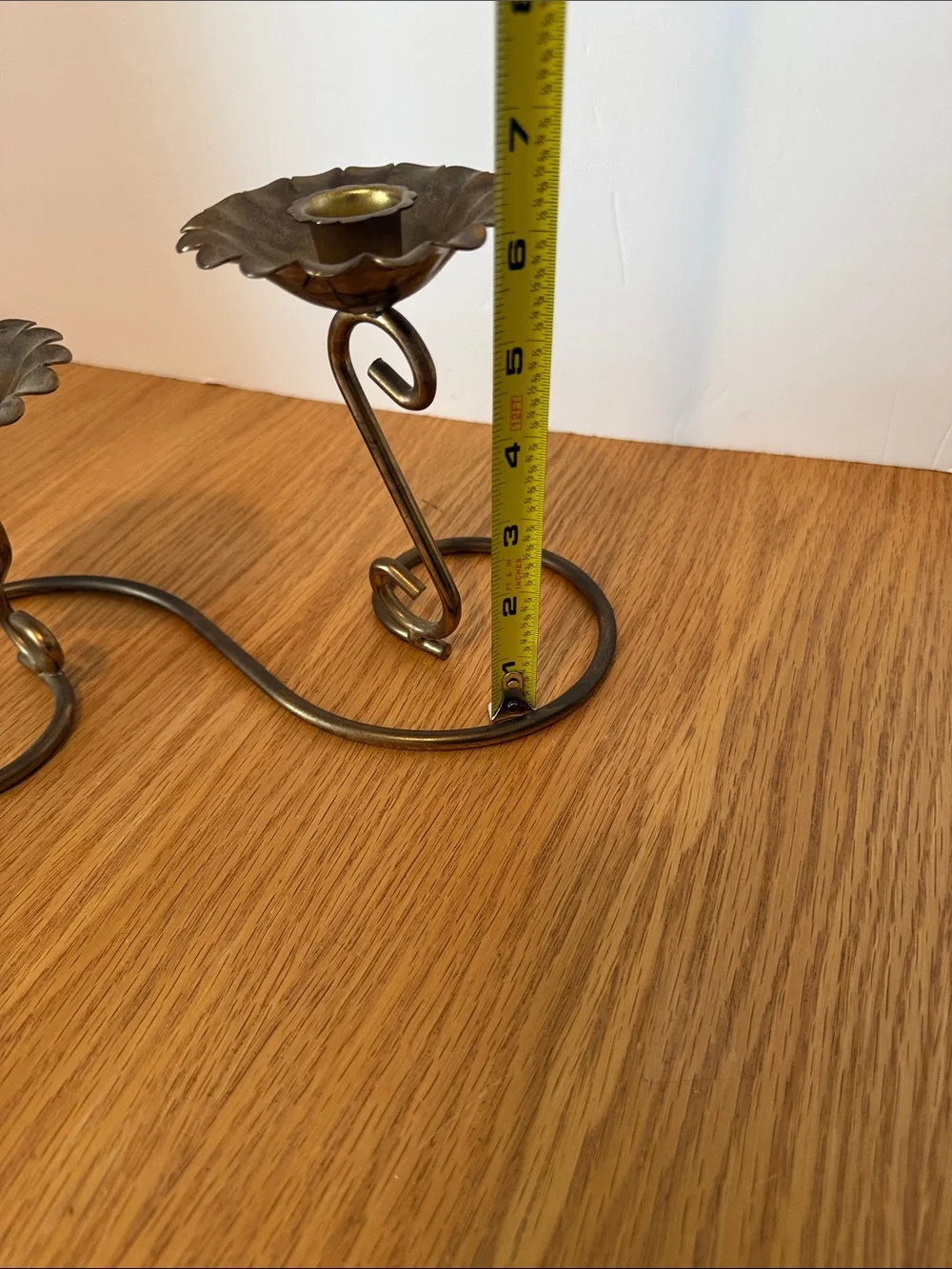 Brass-Tone Double Flower Candle Holder - Antique Brass Finish